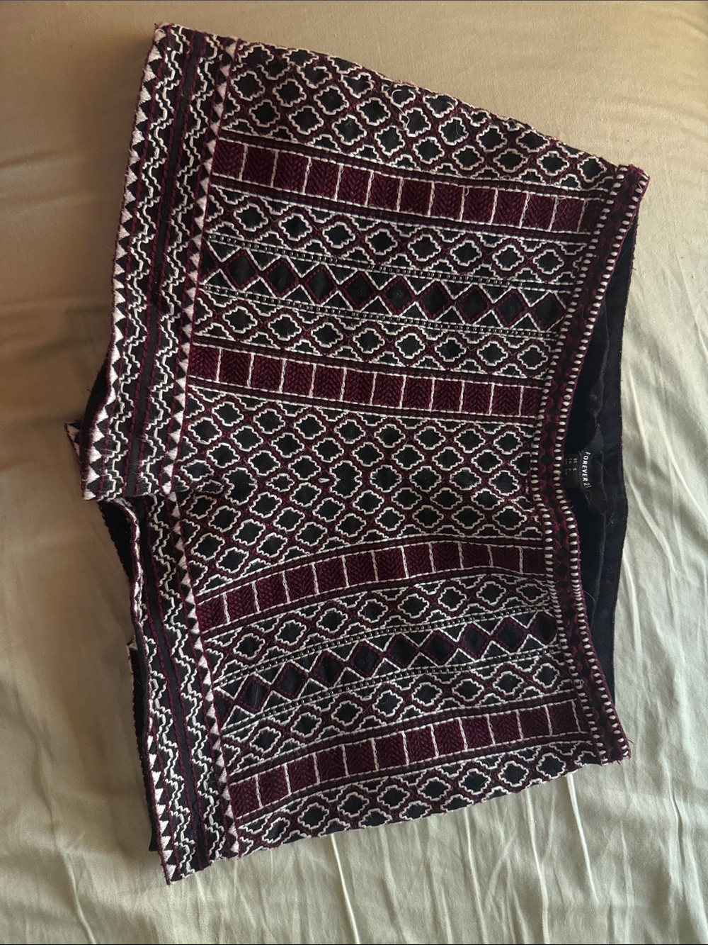 Forever 21 Burgundy and Black Embroidered High Waist Shorts